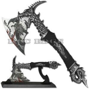 Fantasy Dragon Axe Knife Sword Dagger w/Stand Home Decor Xmas